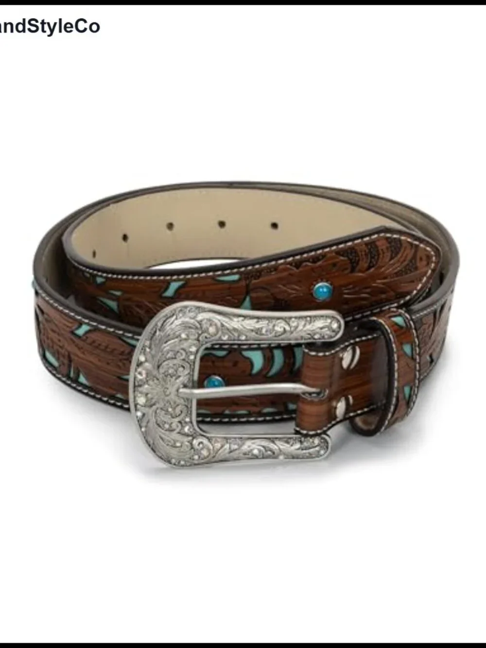 Faux Leather Western Belt with Rhinestone Buckle for Women Unisex
